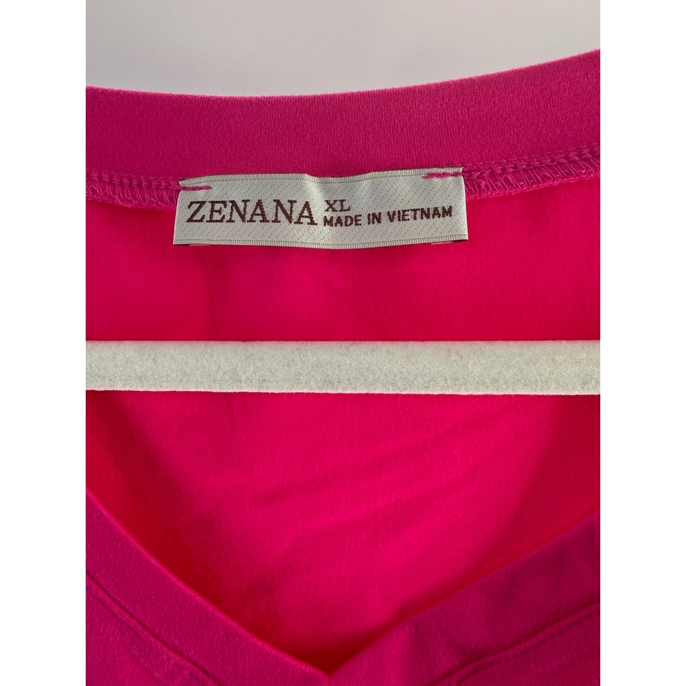 Zenana Womens XL Hot Pink V-Neck Long Sleeve Top Solid Basic Tee